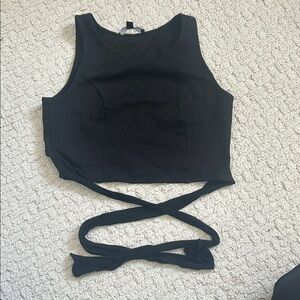 Lulu's Black Wrap Crop Tank with Tie Detail